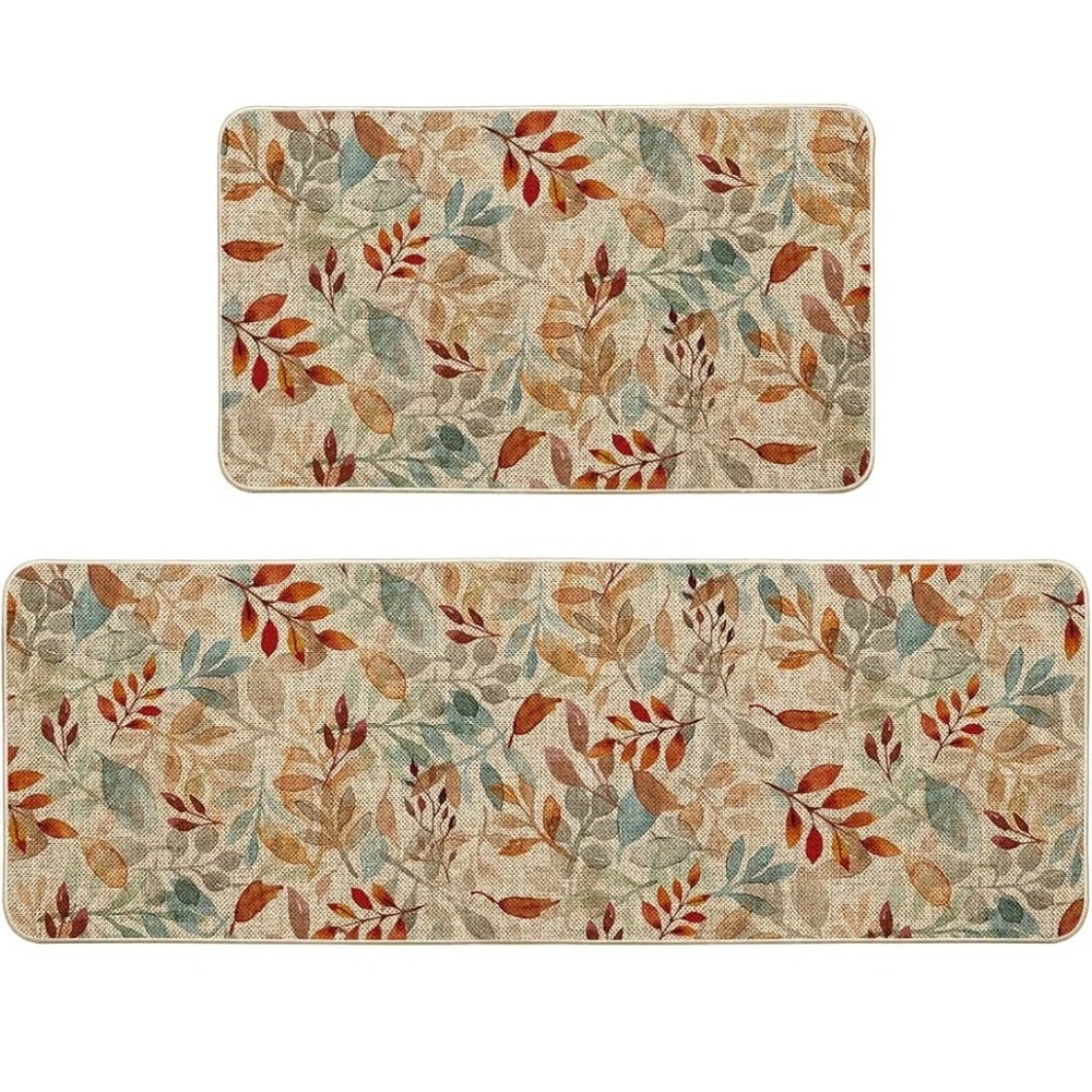 Autumn Fall Leaves Kitchen Floor Mat Set Non-Slip AntiFatigue Rugs Thanksgiving